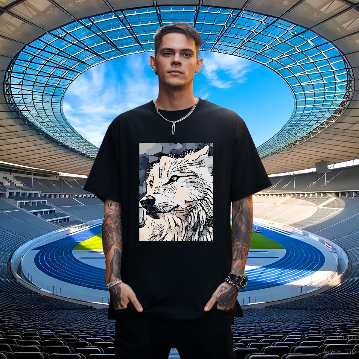 TOP Quality Couples T Shirts 230g Pure Cotton High Street Hip Hop wolf Skull Crew Neck 2024 DIY Man T Shirts Polos