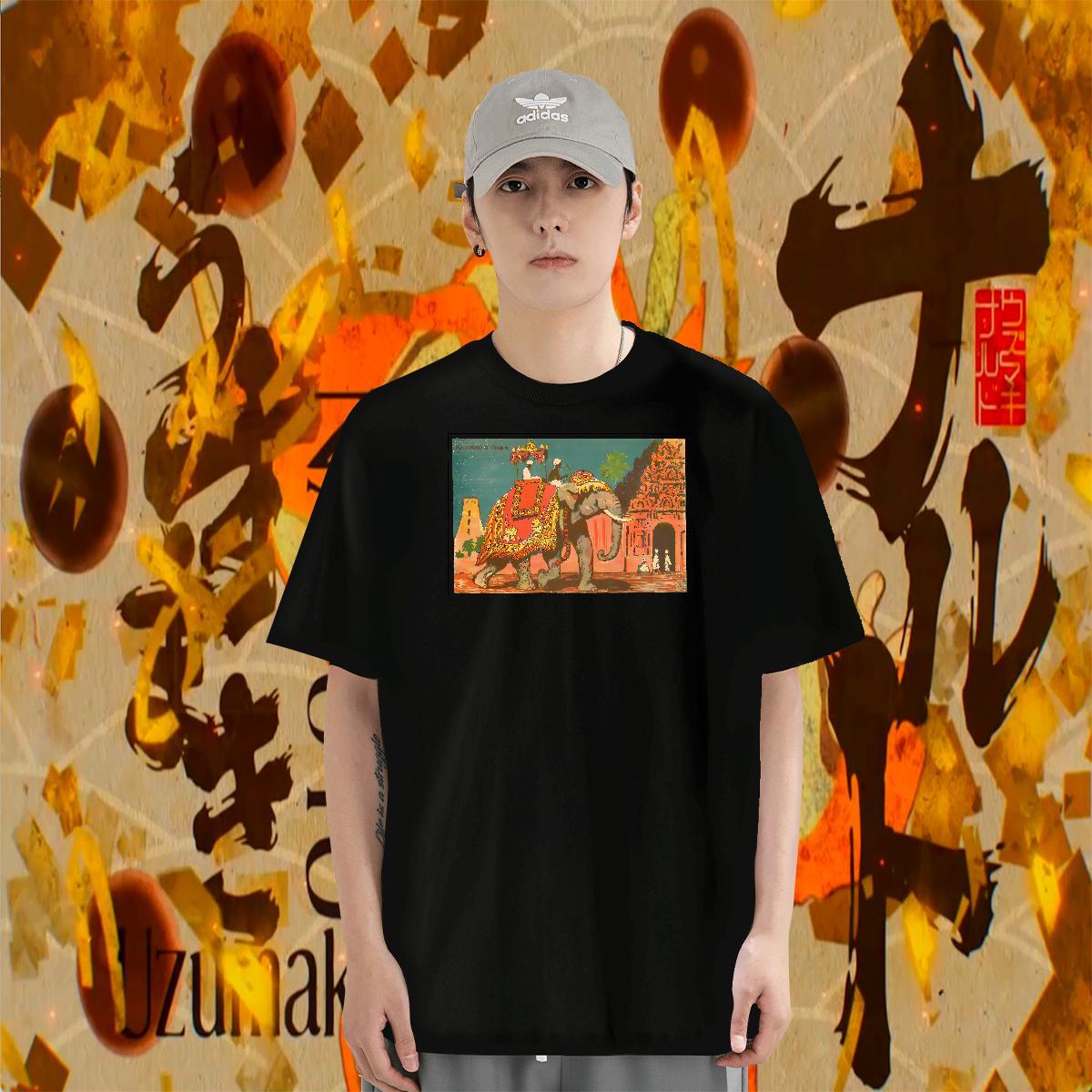 Cool Design Men Clothes T-Shirt 230g Pure Cotton Anime Printing Street Elephant DIY Printed Breathable Soft 2024 Summer Men T Shirts Wear