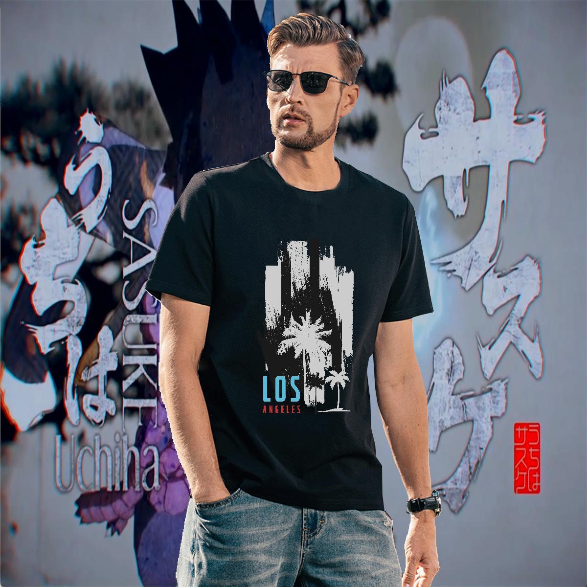 Loose Fit Men Tops Tees 230g Pure Cotton Beach letter Anime O-Neck Short Sleeve 2024 New T-Shirts for Men Tees Shirts