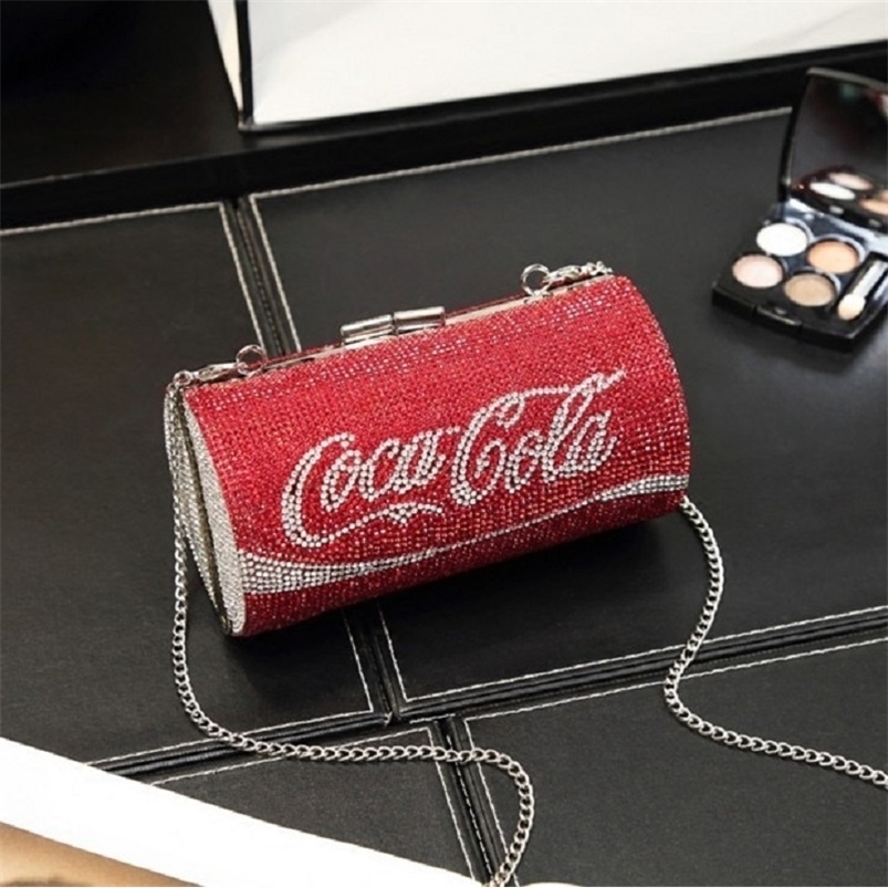 SNAIL LADY COKE CAN Shape Rainbow Women Evening Bag Leopard Party Clutch Handbag Shiny Bling Purse Wedding Wallet 240729