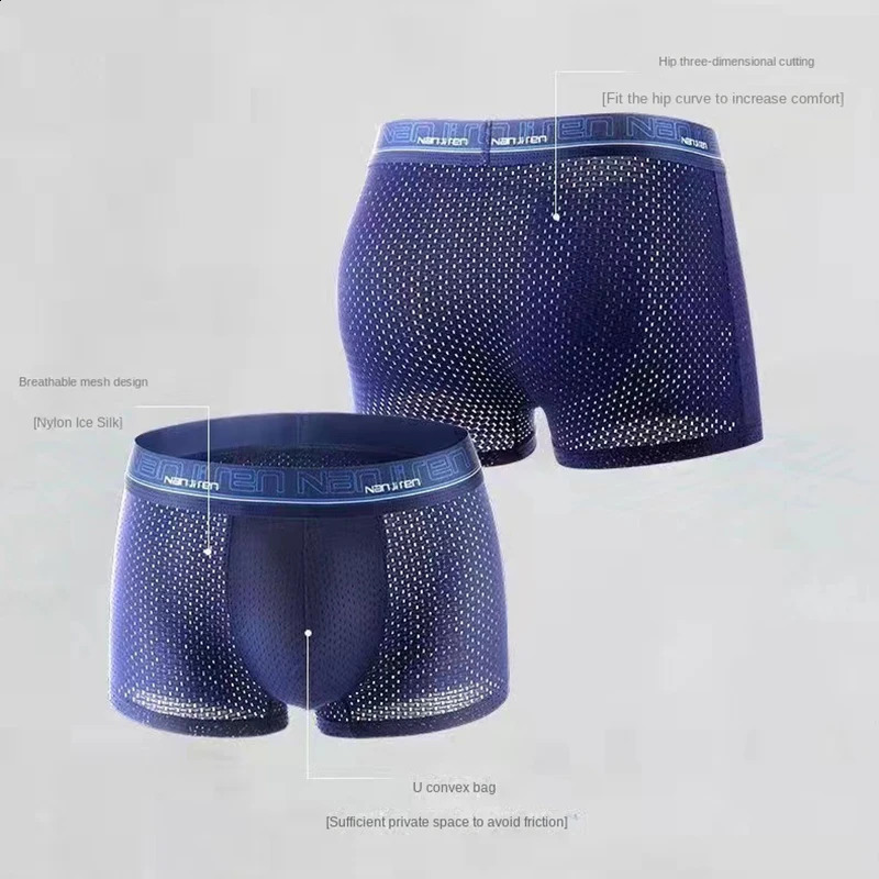 4pcs Mens Boxer Shorts Ice Silk Underwear Plus Size Underpants Cool Breathable Sexy Slim Panties Mesh Lingerie Wholesale Lots 240729