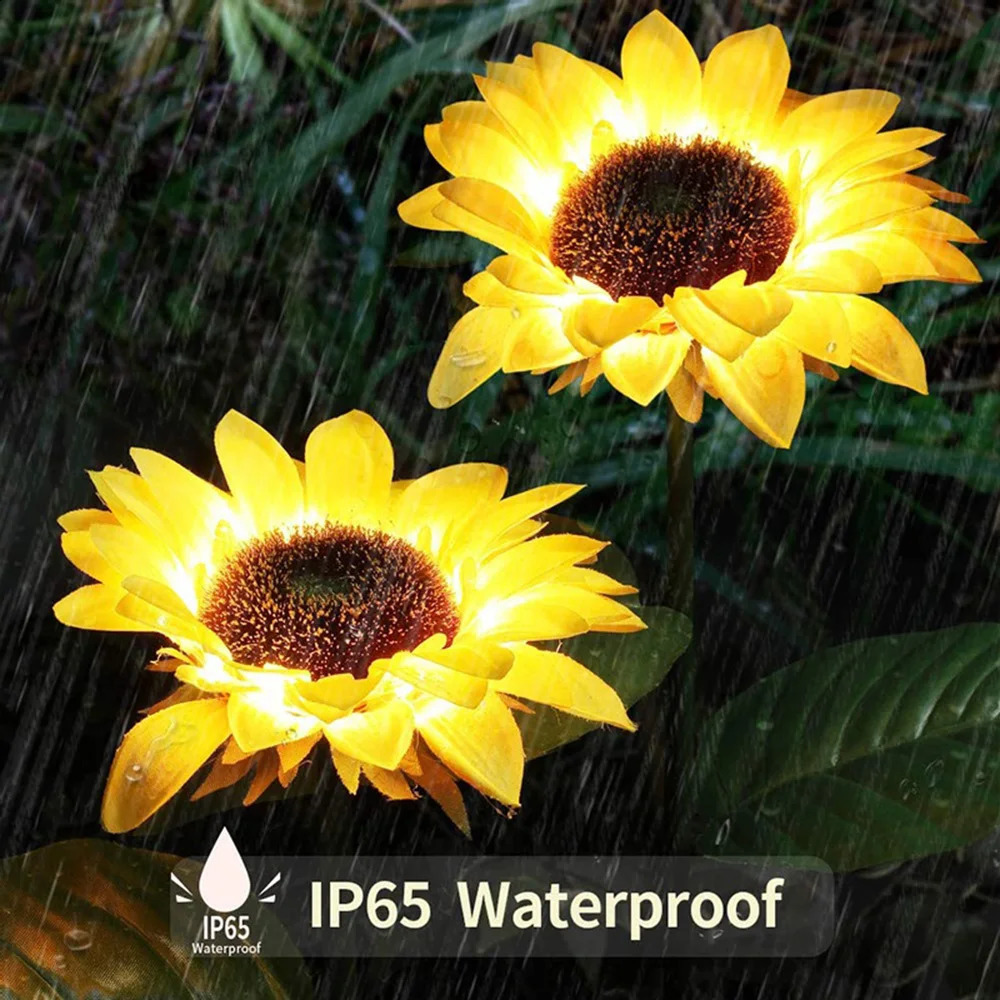 LED Solar Sunflowers Rose Flower Light Home Decorative Lights Garden Decoration Lawn Lamp Waterproof Landscape 240729