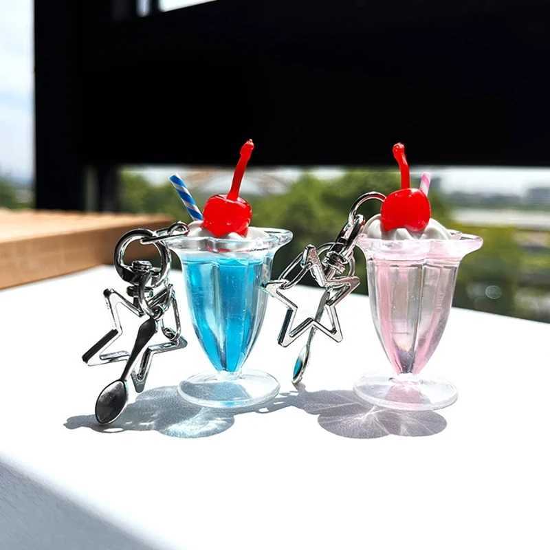 Cute Versatile Cherry Cream Cup Keychain Stylish Keyring Backpack Decoration Fashion Bag Charm Jewelry Gift for Women GirlL240729