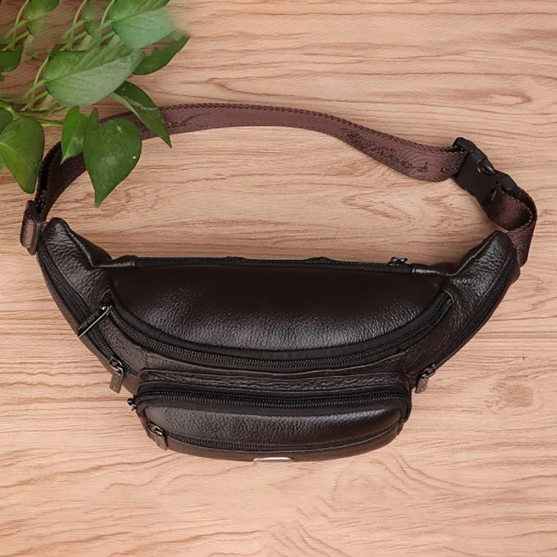 Genuine Leather Men Waist Fanny Pack Bags Sling Chest Pocket Pouch Travel Hiking Male Real Cowhide Loop Hip Belt Bum Bag 240729