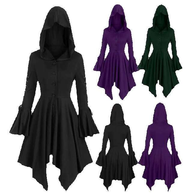 2024 New Womens Gothic Style Hooded Super Hot with Irregular Hem and Polyester Sleeves Punk Jacket Sexy Dress Autumn Dress Women Sexy Loose Silk Dress