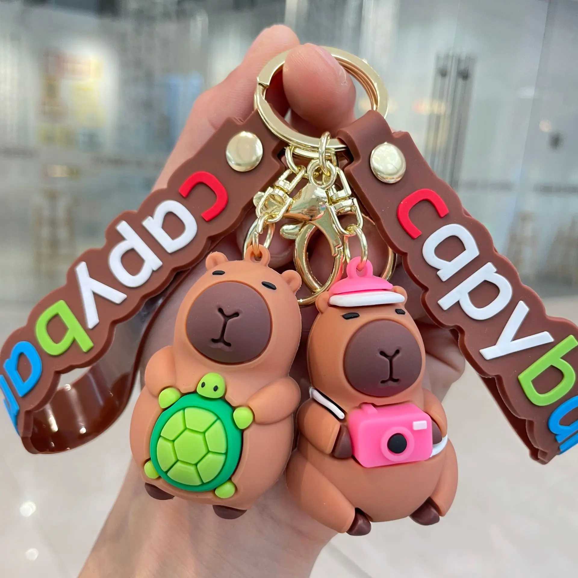 Capybara Rodent Capybara Pvc Pendant PVC Simulation Capybara Pvc Keychain Cute with Turtle Capibara Anime KeyringL240729