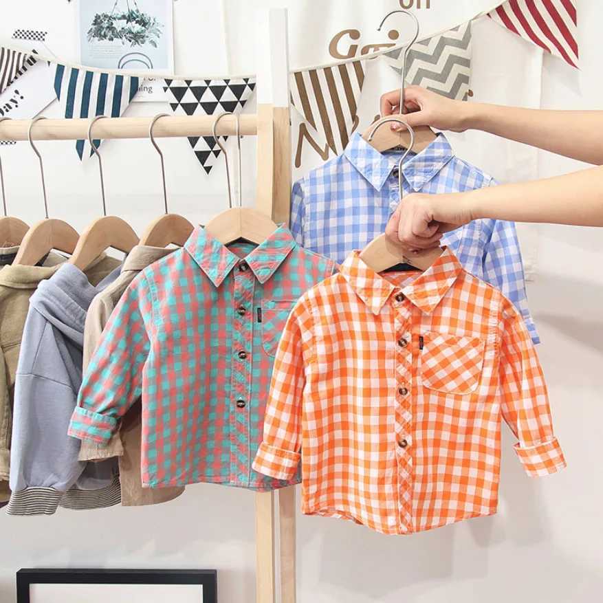 Spring and autumn boys shirts casual long sleeved childrens girls shirts childrens shirts baby boys plain shirts giftsW240729