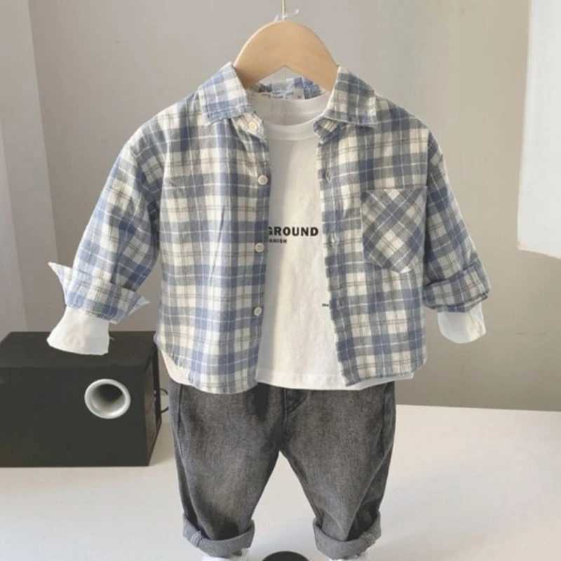 Autumn baby plain coat fashionable childrens shirt pocket cotton childrens casual coat childrens clothing boys topW240729