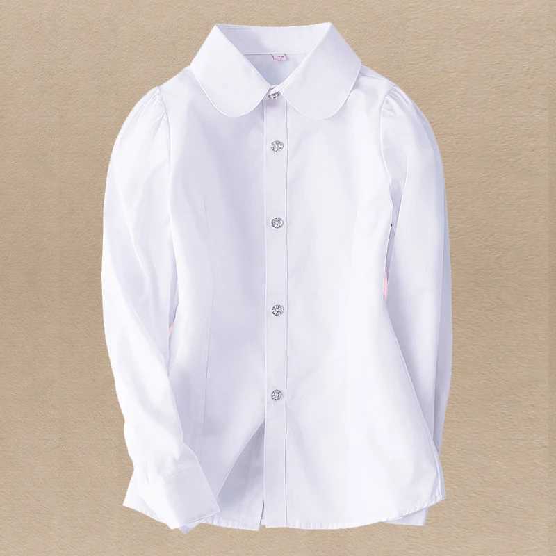 Preppy White Blouses for Girls Shirts School Uniform Childrens Clothing Autumn Youth Clothing Top 6 8 9 10 14 Year OldW240729