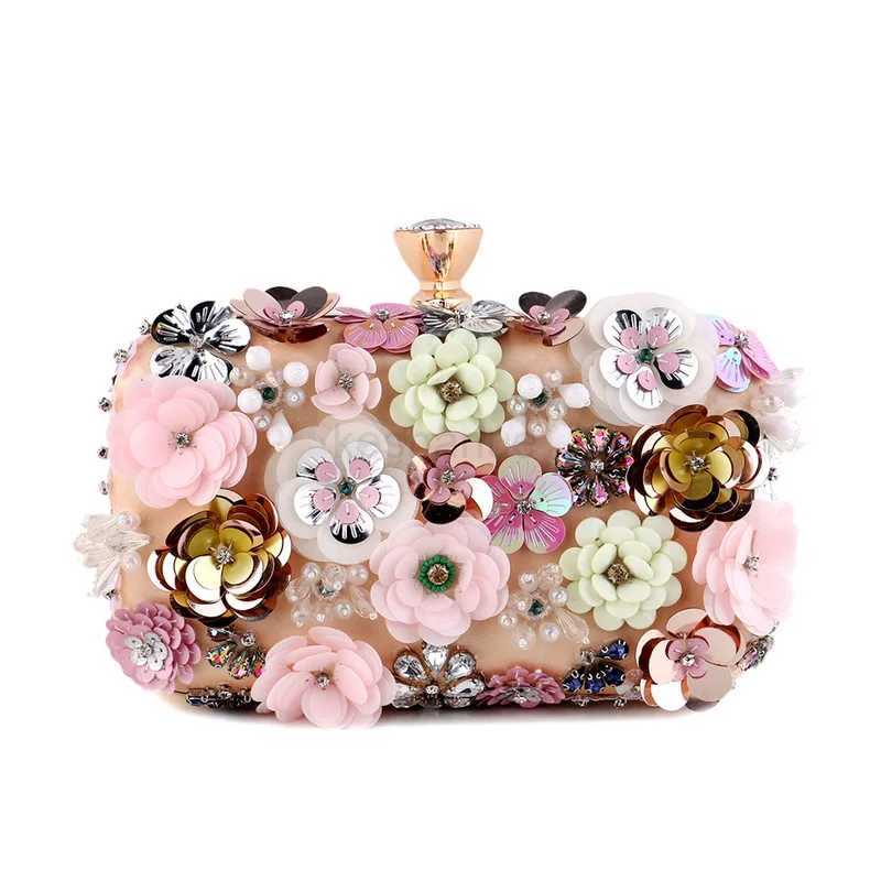 Fashion Women Bags Flower Diamonds Embroidery Small Clutch Luxury Lady Handbags Evening Bags New Arrival Chain Shoulder PurseXJ240729