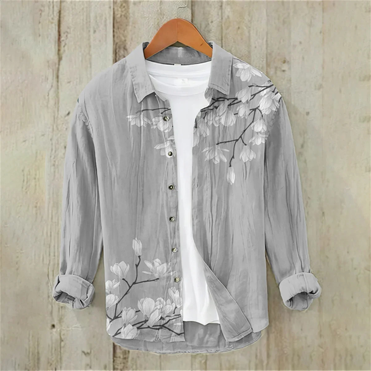 Kanagawa Vintage Linen Blended Cardigan Shirt Mens 3D Printed Polo Collar Long sleeved Hawaiian Shirt 240729