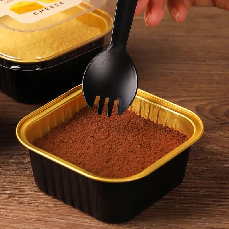100pcs Black Gold Cake Cups Reusable Aluminum Foil Cake Box With Lids Mousse Dessert Packaging Boxes Baking Molds Party Favors 240729