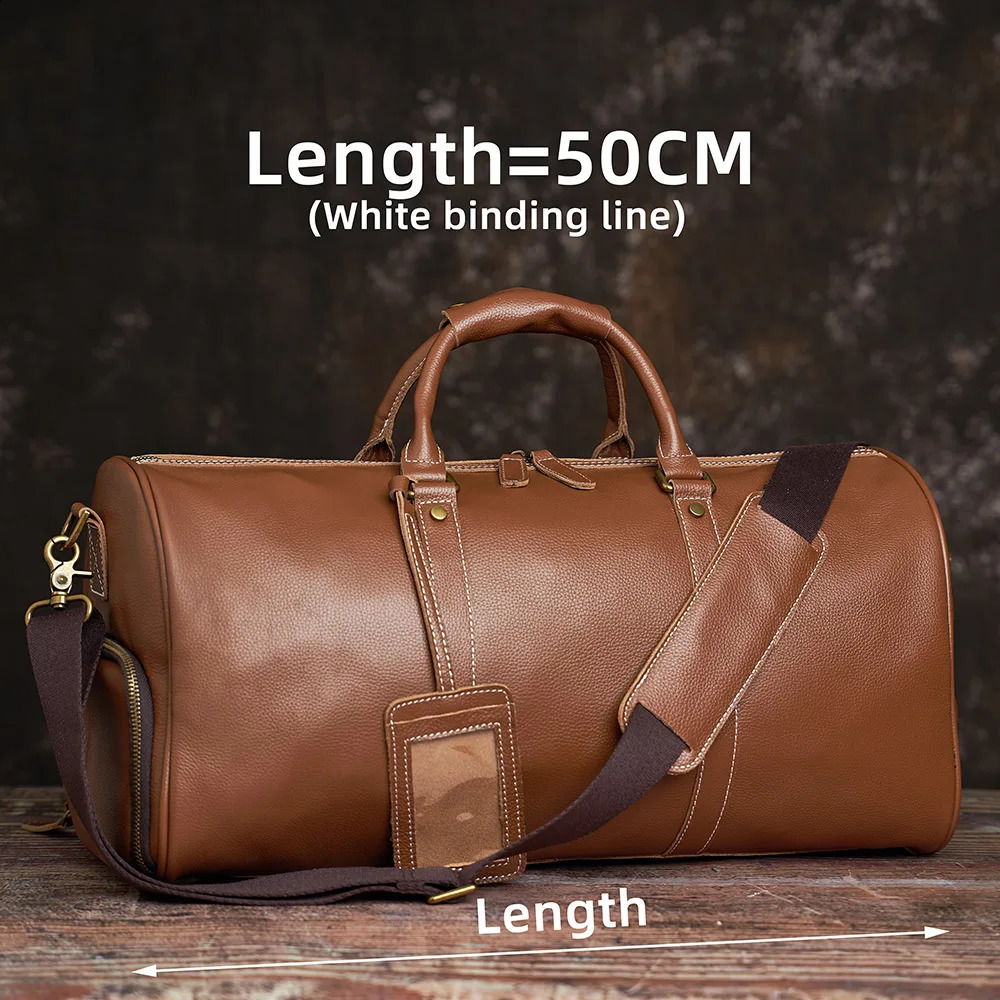 Mens Travel Bag Genuine Leather Casual Hand Luggage Bag High Capacity Duffle Shoulder Shoe Pocket For 17 Inch Laptop NUPUGOO 240729