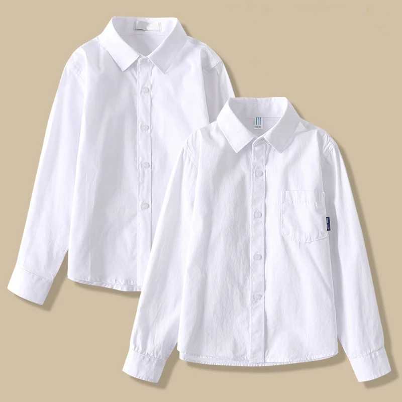 Childrens clothing girls 8 to 12 cotton long sleeved white shirt teenagers boys elementary school uniform button top 6-16 years oldW240729
