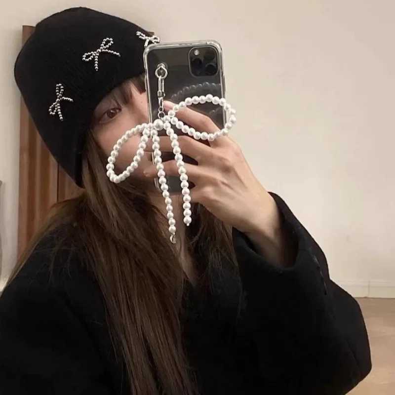 Korean Sweet Pearl Bow Phone Charm Pendant Keychain for Bag IPhone Samsung Accessories Women Girl Strap Lanyard Pendant DecorL240729
