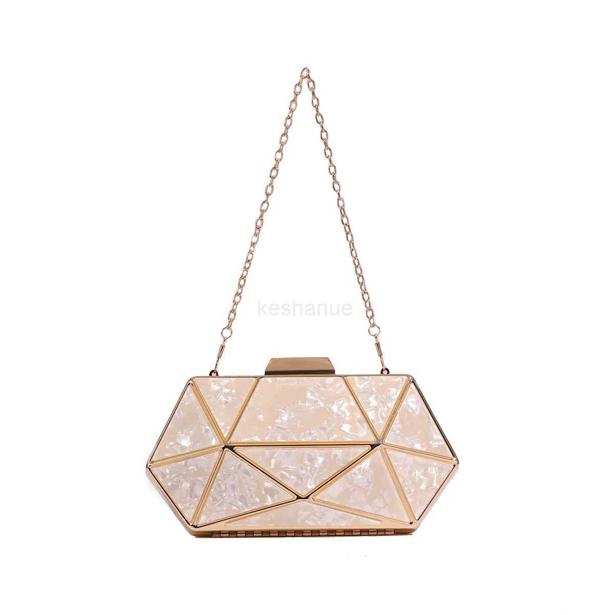 New Acrylic Metal Diamond Evening Bag For Wedding Chain Shoulder Crossbody Wallet Bag Luxury Handbag Clutch Party BagsXJ240729