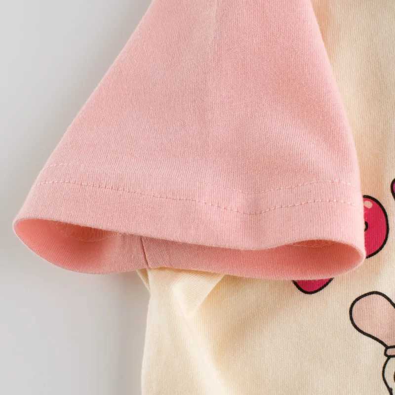 T-shirts 2-8T Summer Cotton Girls T shirt Bear Cartoon Print Tee Toddler Kid Baby Girls Clothes Short Sleeve Cute Childrens tshirt OutfitL24729