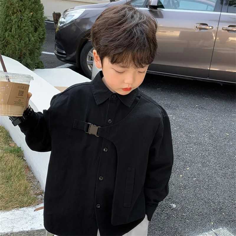 Boys baby shirt jacket 2023 black spring autumn shirt cotton gift plus size childrens clothingW240729
