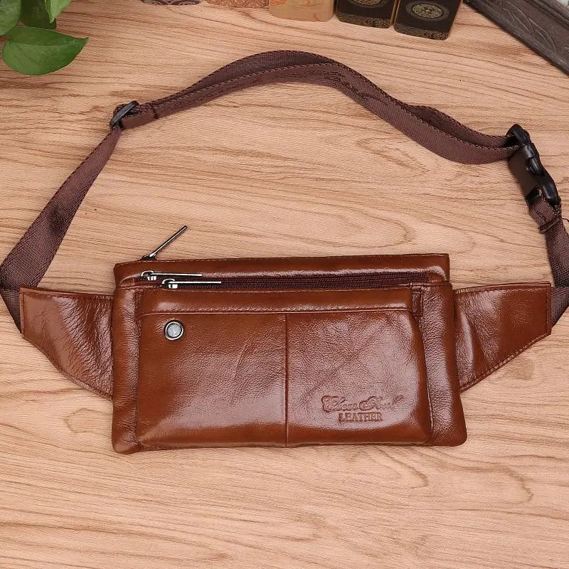 Men Waist Fanny Bag Belt Sling Chest Bags Genuine Leather Invisible Thin Travel Climb Retro Real Cowhide Male Hip Bum Bags 240729