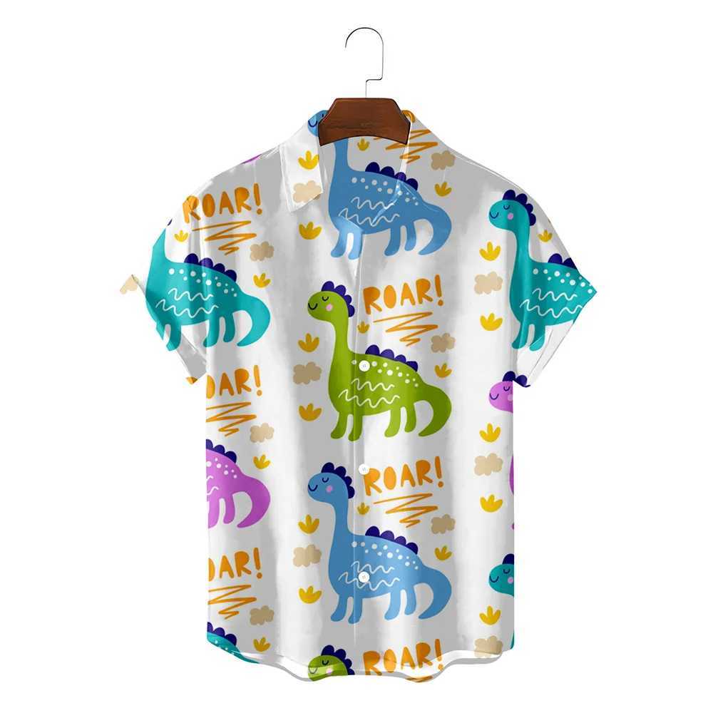Fashionable Cute and Fun Dionsaur Shirt 3D Boys and Girls Clothing Summer Beach Short sleeved Shirt Childrens Vocal Collar KamissAW240729