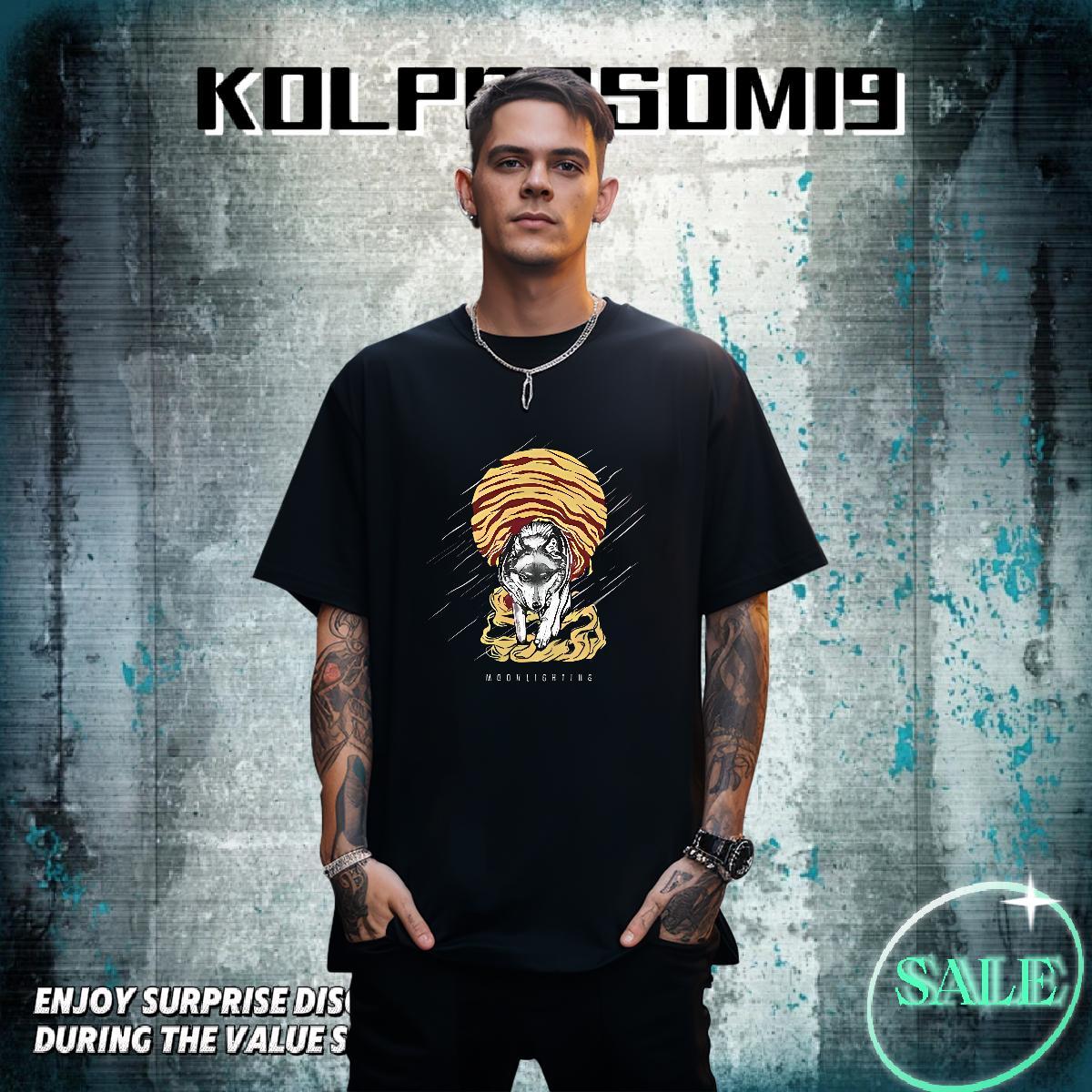 High Quality Men Tees 230g Pure Cotton Hip Hop wolf Custom Cartoon Breathable Soft Casual New T-Shirts Polos