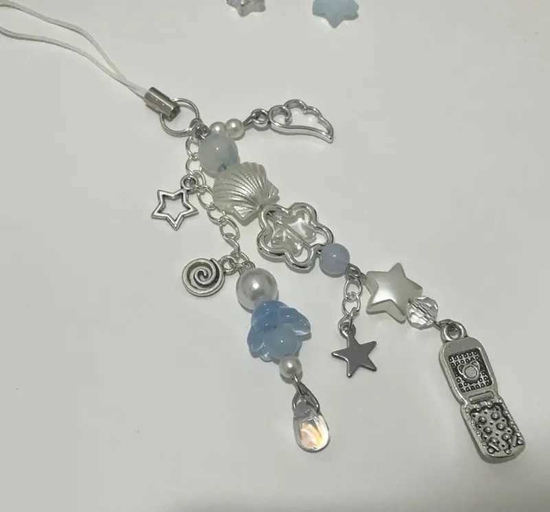 Shell beaded mobile phone charm lily of the valley handmade y2k keychainL240729