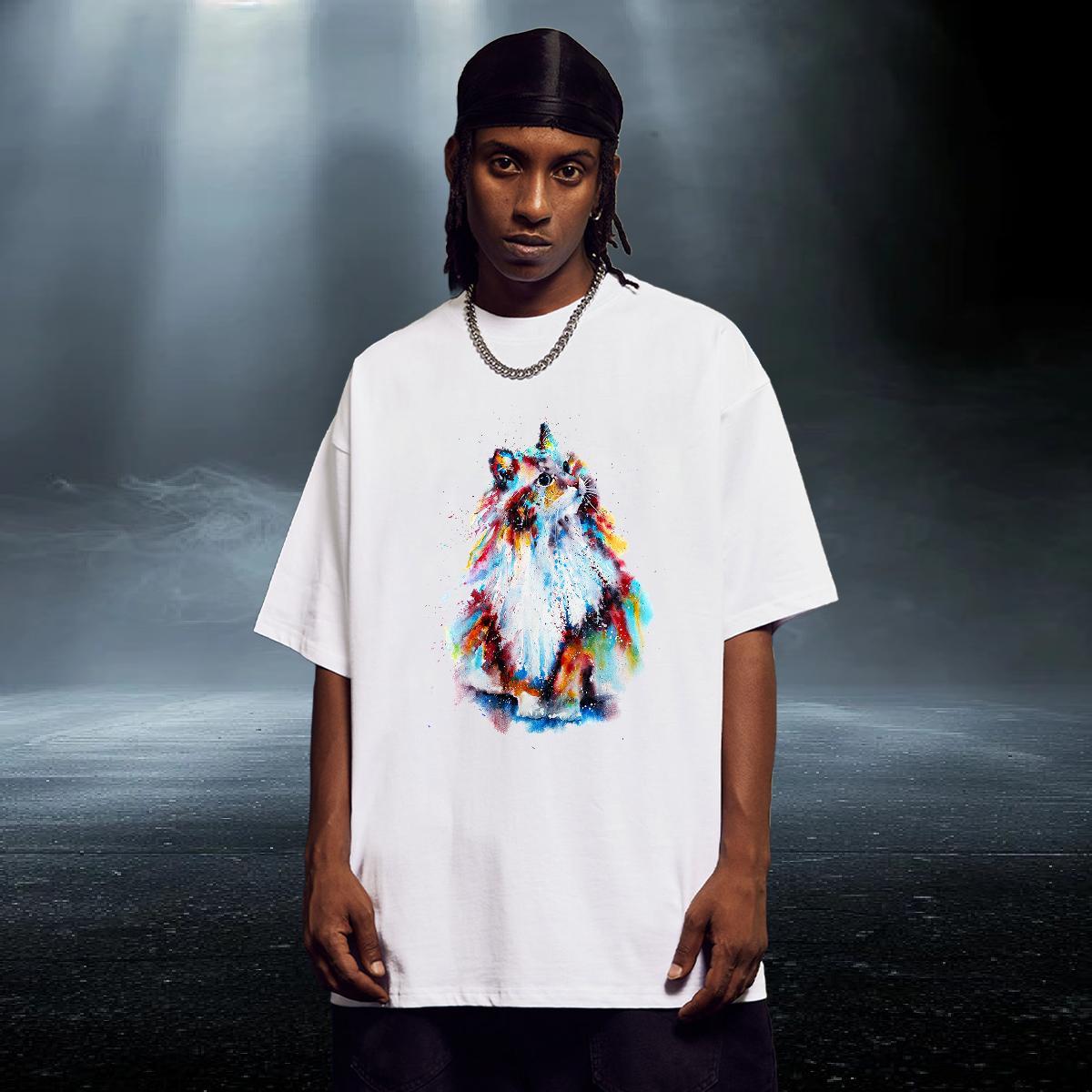 High Quality Tshirts 230g 100% Cotton Spring Summer cat Graphic O Neck Short Sleeves 2024 Designer Man T Shirts Tees Shirts
