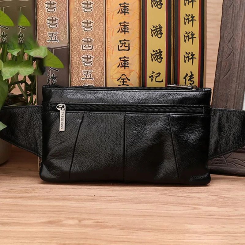 Men Waist Fanny Bag Belt Sling Chest Bags Genuine Leather Invisible Thin Travel Climb Retro Real Cowhide Male Hip Bum Bags 240729