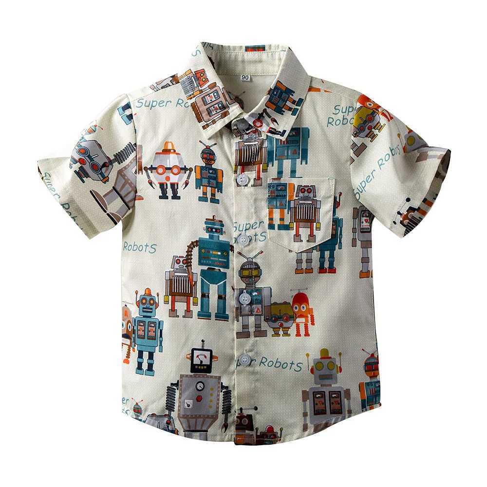 Summer childrens shirts boys fashionable short sleeved collar clothing childrens cotton comfortable cartoon printed shirts childrens clothingW240729