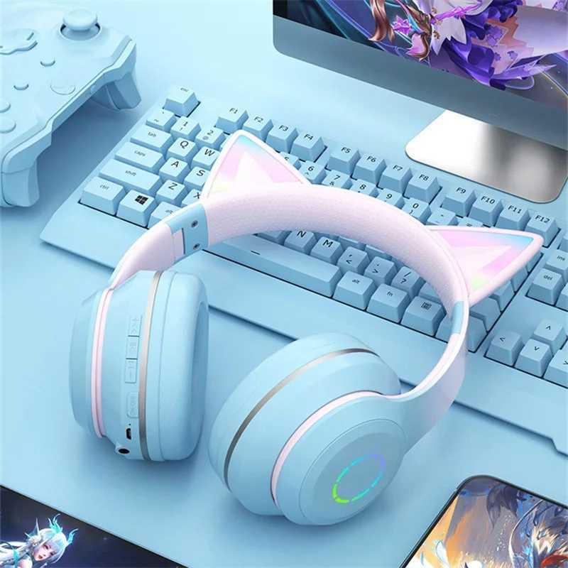 LED Cute Cat Ears Wireless Bluetooth Headphones With Mic Wired Stereo Music Gaming Headset For PC Computer Laptop Gift Girl KidM240729
