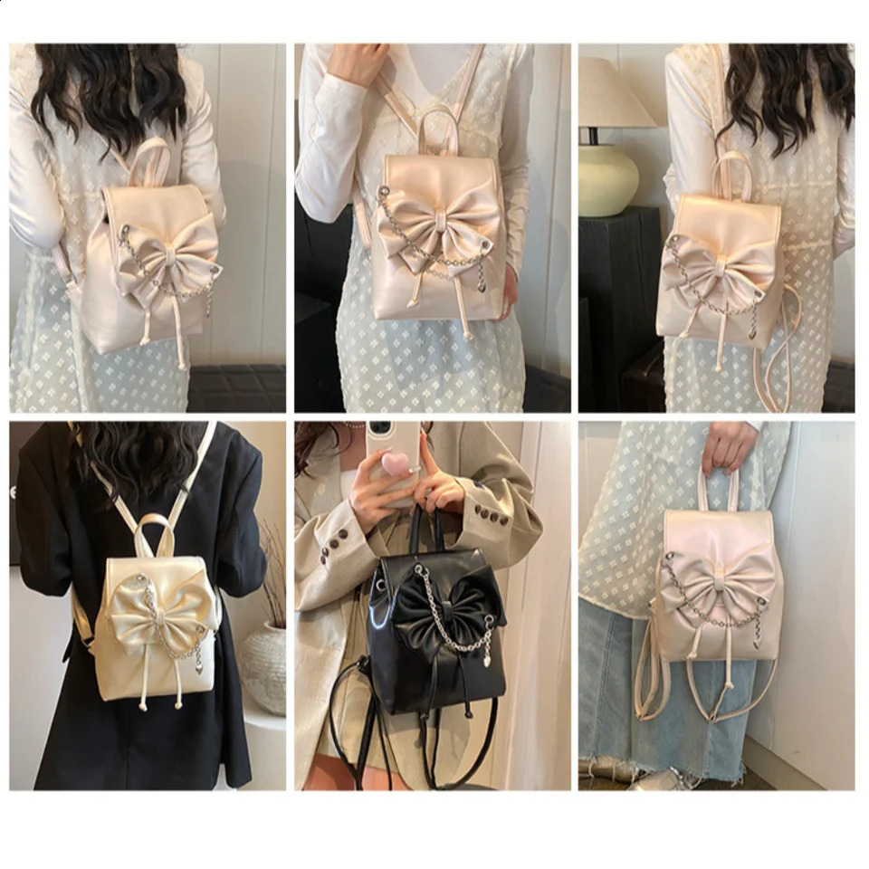 Korean Style Mini Backpack Y2k Bow Large Capacity Handbag MultiFunction PU Leather Travel Bag Girls 240729