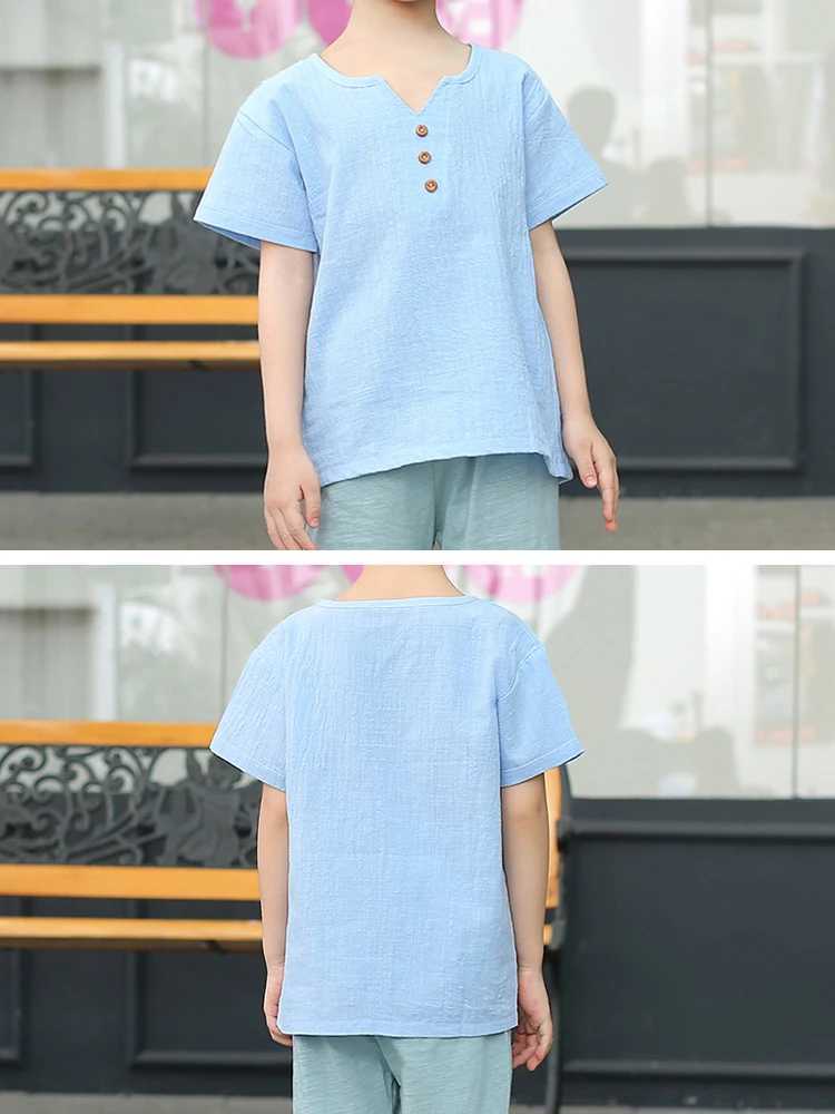 T-shirts LJMOFA Vintage Linen Cotton Boys T-shirt For Toddler Kids Baby Girl Summer Casual Clothes Child Candy Solid Color Soft Tops D127L24729