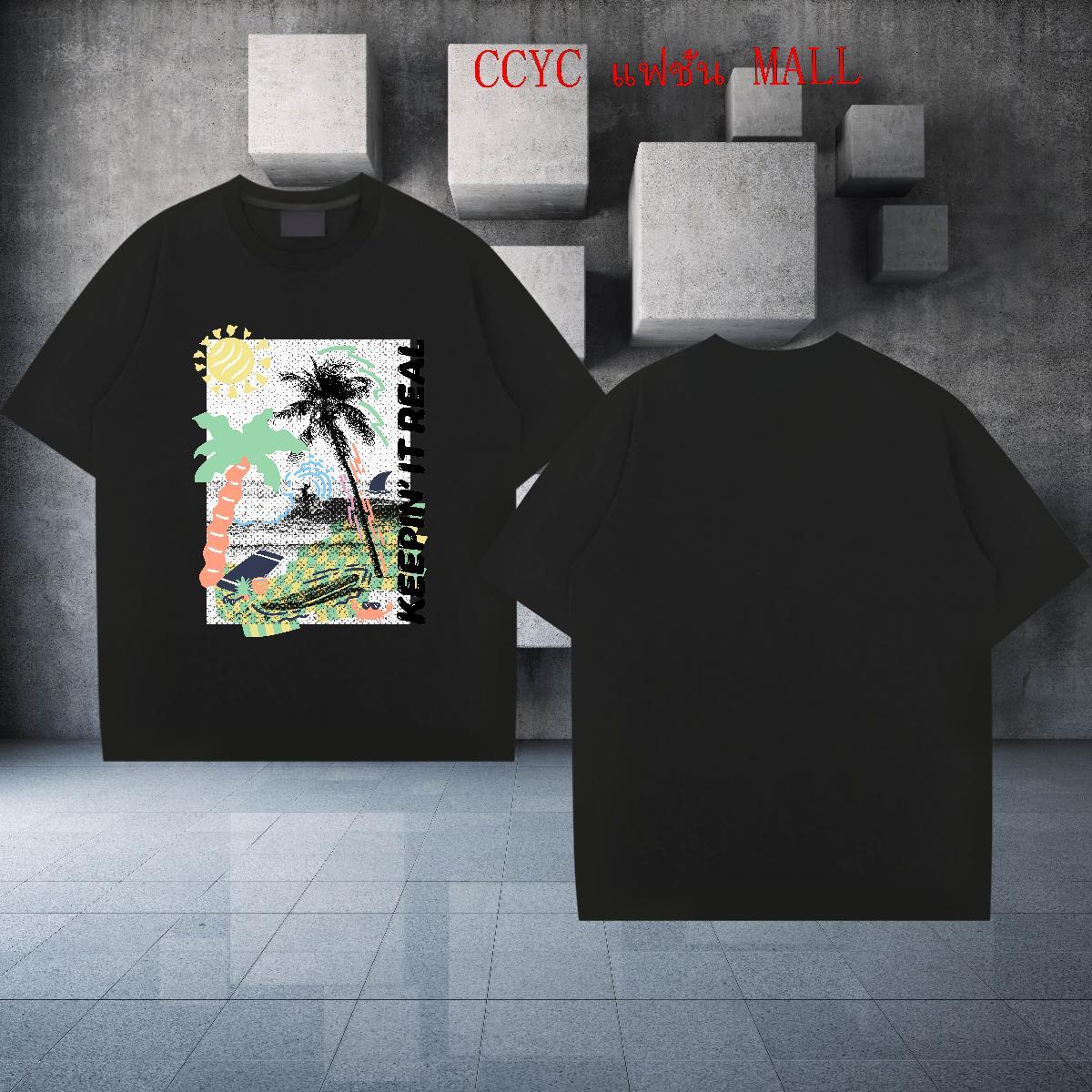 Loose Tshirts 100% Cotton 230g Street wear Hip Hop beach Cartoon Printing L-4XL Short Sleeve O-Neck Classic Casual Mens T Shirts Wear