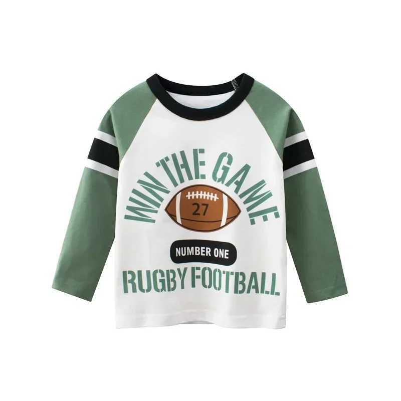 T-shirts 2024 Childrens Clothing Autumn New Boys Bottoming Shirt Letters Rugby Print Cotton Kids T-shirt Baby Long Sleeve Tops TeesL24729