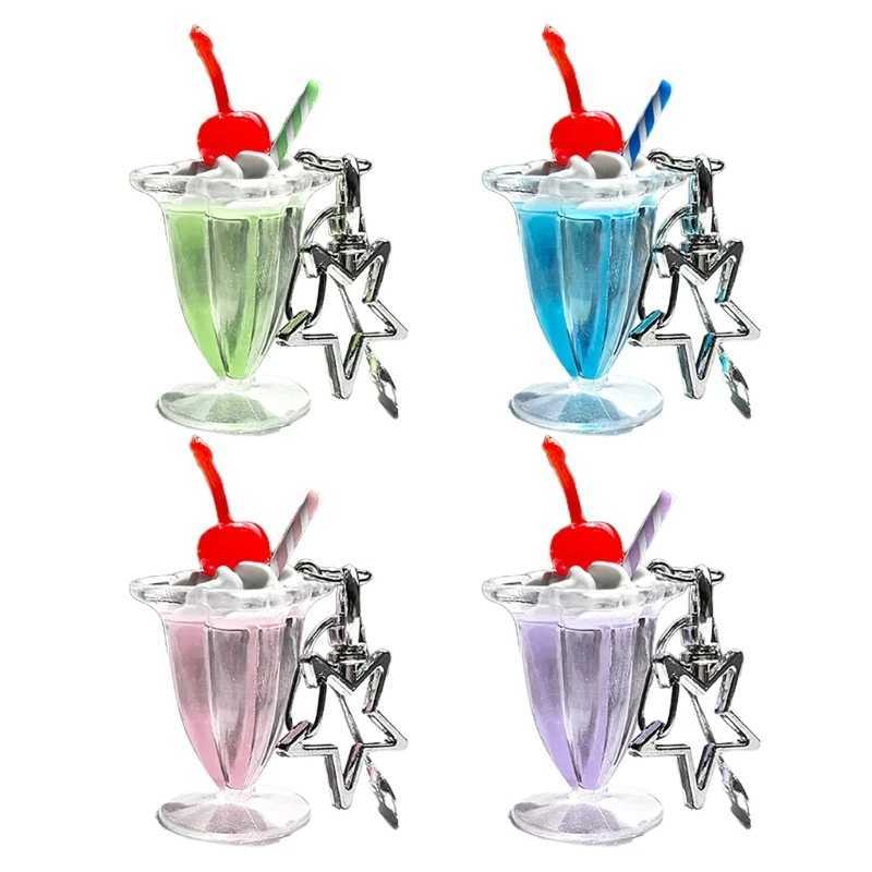 Cute Versatile Cherry Cream Cup Keychain Stylish Keyring Backpack Decoration Fashion Bag Charm Jewelry Gift for Women GirlL240729