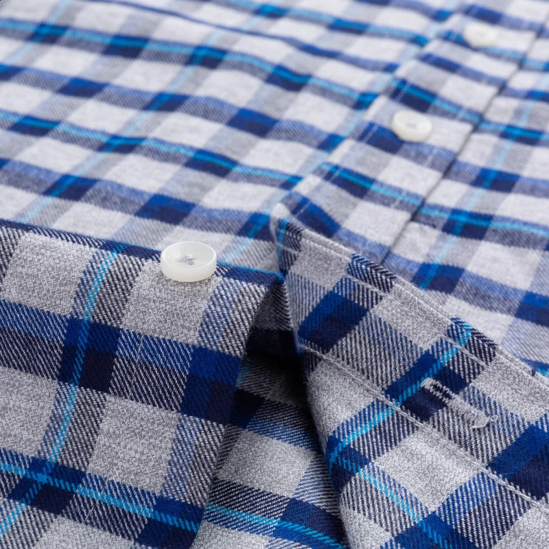 Mens Casual Button Down Brushed Cotton Shirt Long Sleeve Standard-fit Comfortable Thick Gingham Plaid Flannel Shirts 240729