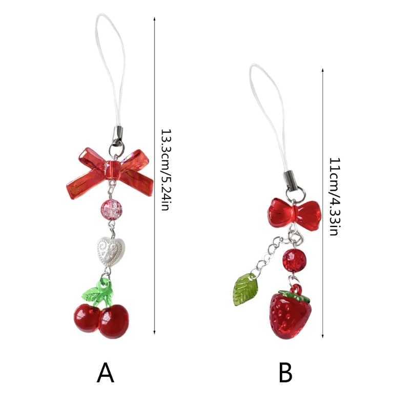 Pink Cherry Cellphone Strap Strawberry Cherry Pendant Keychain for Backpack Charm Dainty Cherry Phone Strap KeyringL240729
