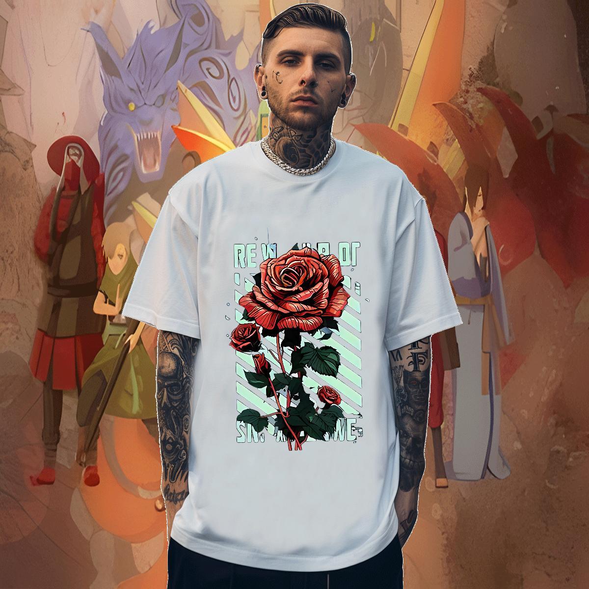 Free Shipping Men Clothes T-Shirt 230g 100% Cotton Sport flower Customized Print Round Neck Short Sleeve Factory Direct T-Shirts for Men Tops Tees