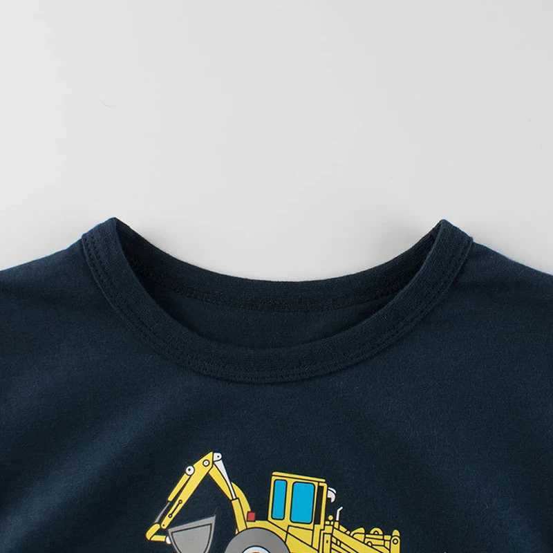 T-shirts 2024 Cartoon Excavator Print Boys T Shirt for Summer Childrens T-Shirts Short Sleeves O-Neck Kids Clothes Toddler Cotton TopsL24729