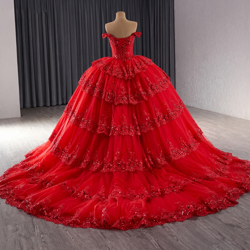 Red Sparkly Princess Quinceanera Dresses Off Shoulder Applique Beaded Tull Prom Lace Up Mexican Sweet 16 vestido 15 anos