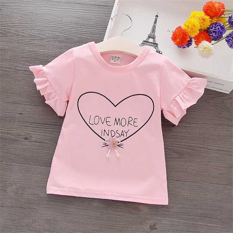 T-shirts Girl T-shirt Flare Short Sleeve Tee Tops Heart Print Kid Girl Clothes Sweet Pullover Casual Children Infant Outfit T Shirt A836L24729