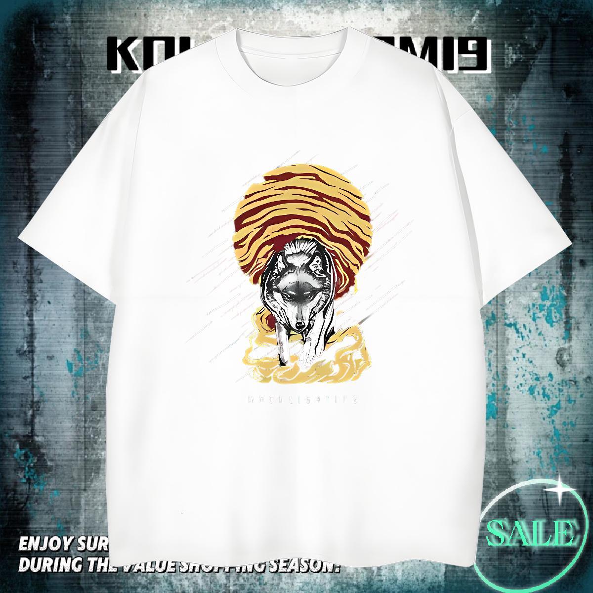 High Quality Men Tees 230g Pure Cotton Hip Hop wolf Custom Cartoon Breathable Soft Casual New T-Shirts Polos