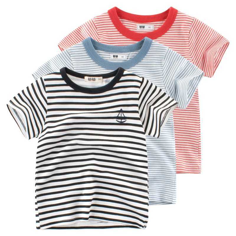 T-shirts 2024 Summer New Boys Casual Pinstripe Short Sleeve O-Neck T-Shirt Childrens Clothing Kids Clothes Boy Cotton Tops Tees DropshipL24729