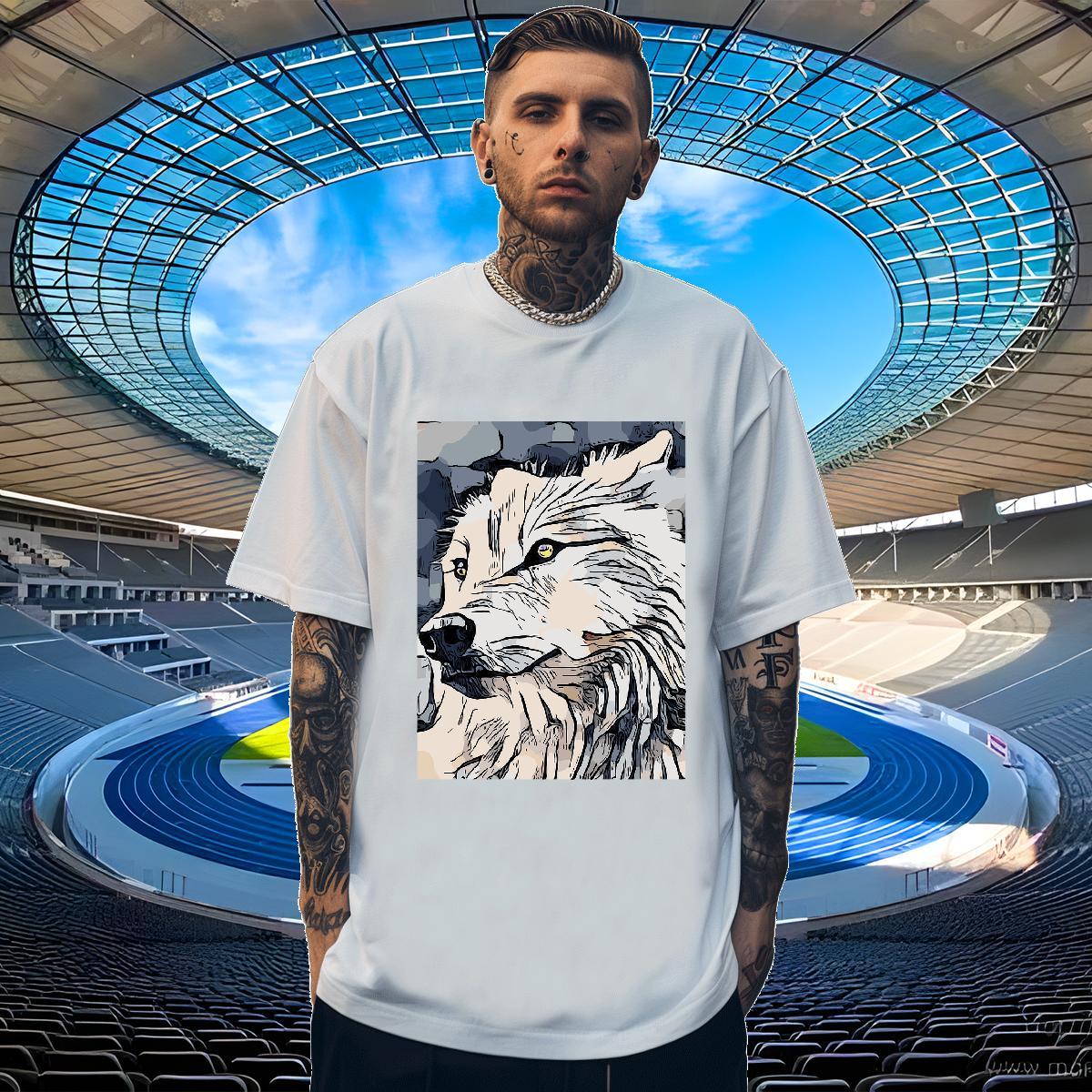TOP Quality Couples T Shirts 230g Pure Cotton High Street Hip Hop wolf Skull Crew Neck 2024 DIY Man T Shirts Polos