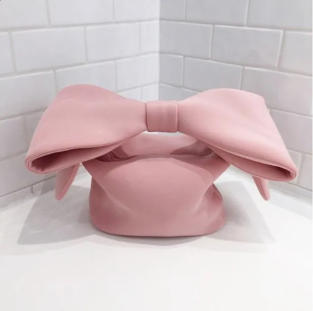 INS Concave Single Shoulder Bag Makeup Bag RIBBON BAG Cute Bow Space Cotton Handbag Vintage Bow Womens Personalized Handbag 240729