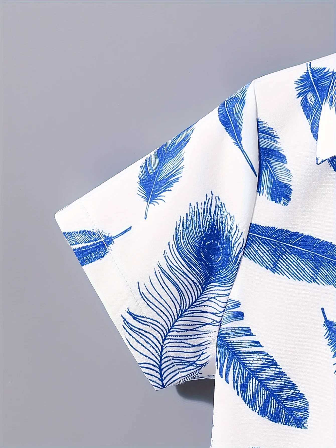 Boys blue feather short sleeved shirt summer childrens casual topW240729