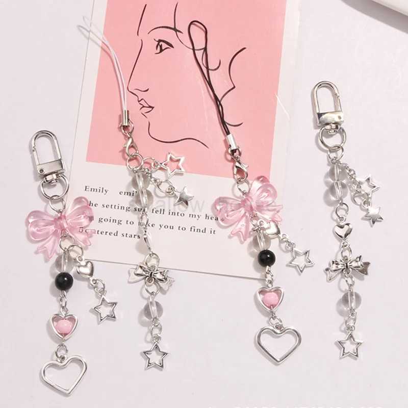 Goth Y2K Phone Charm Bow Heart Star Keychain Pendant Kawaii Key Chain Bag Phone Chain Cute Accessory For Girls Women JewelryL240729