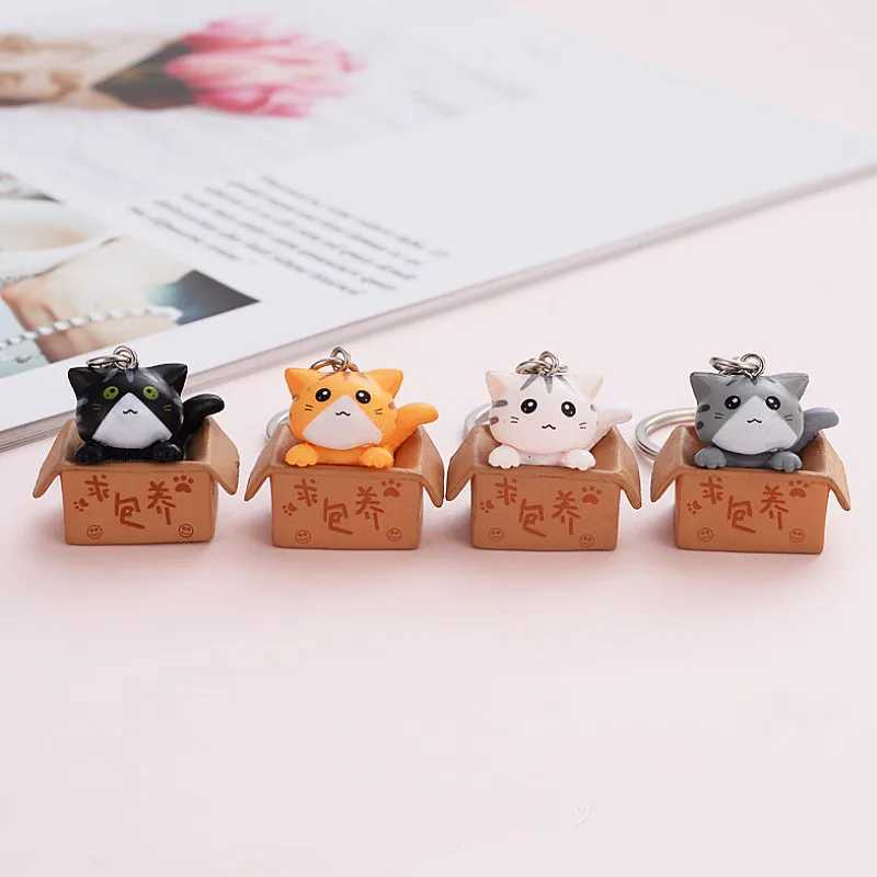 Cat And Box Cute Cat Couple Keychain Cat Car Key Chain Ladies Bag Pendant Small Jewelry Animal Key Ring Dating/Anniversar/GiftL240729