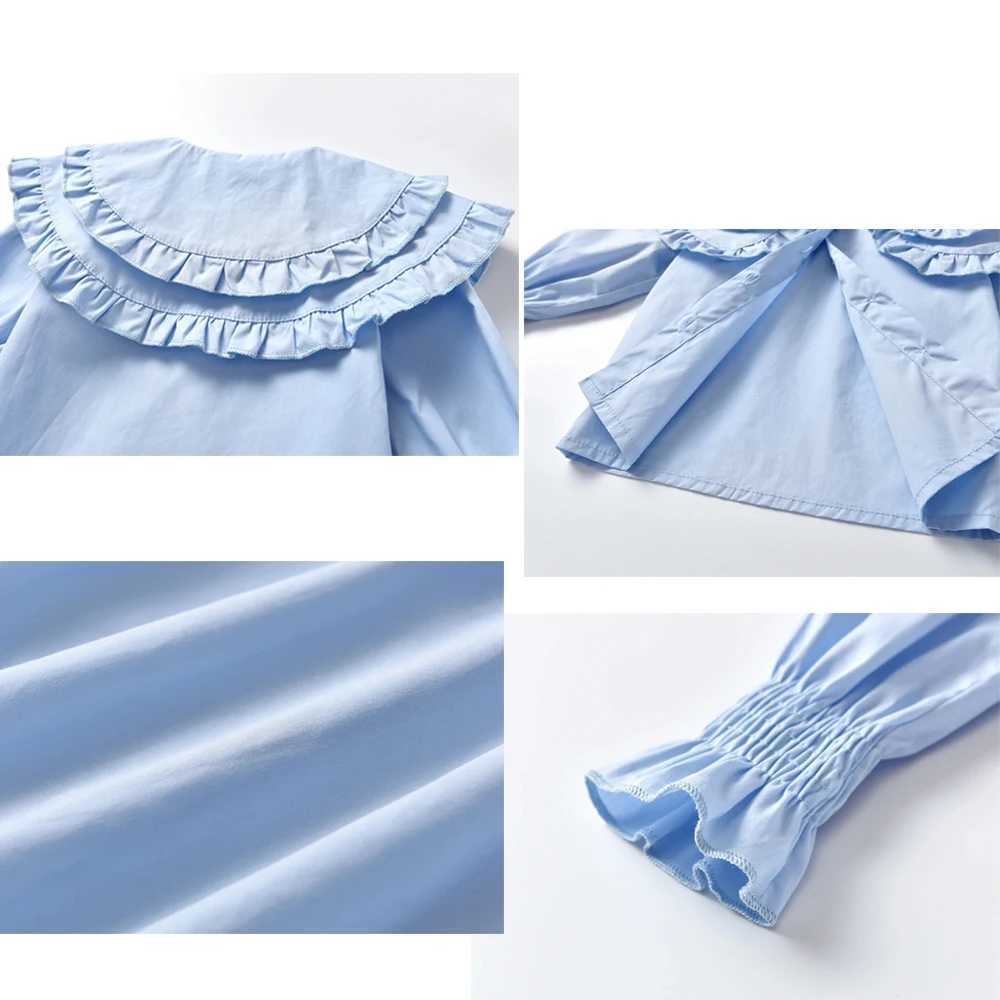 Baby girl Blouses childrens white and blue shirt 2024 spring/summer doll collar top for children aged 1 to 6 Korean clothingW240729