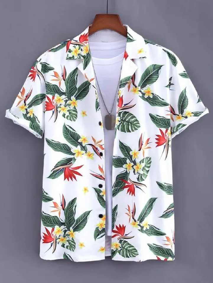 Beach Childrens Short Sleeve Shirt Plant Printed Pattern Boys Short Sleeve Collar Casual Shirt Fashionable TopW240729